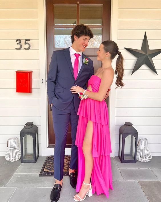 Layered Strapless Long Prom Dress with Split gh2876