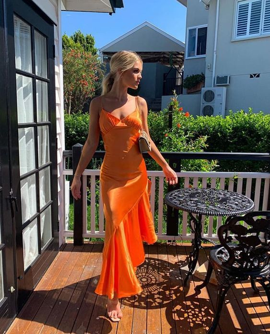 Orange Prom Dress V Neck Trending Formal Dresses gh2894