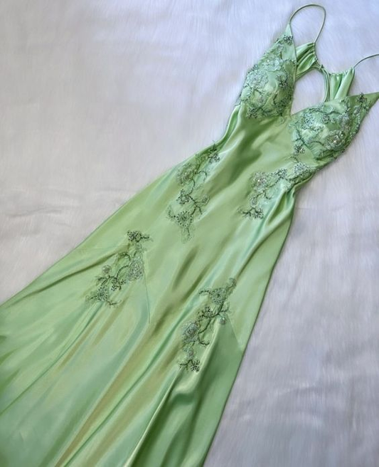Green V neck Long Prom Dress gh2939