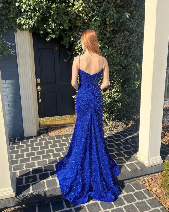 Robe de soirée longue à paillettes bleues gh2962