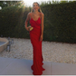 Red Maxi Prom Dress With Frill Detail Backless Party Dress gh2922