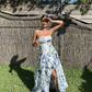 Strapless Print Floral Long Prom Dress Evening Gown  gh2969