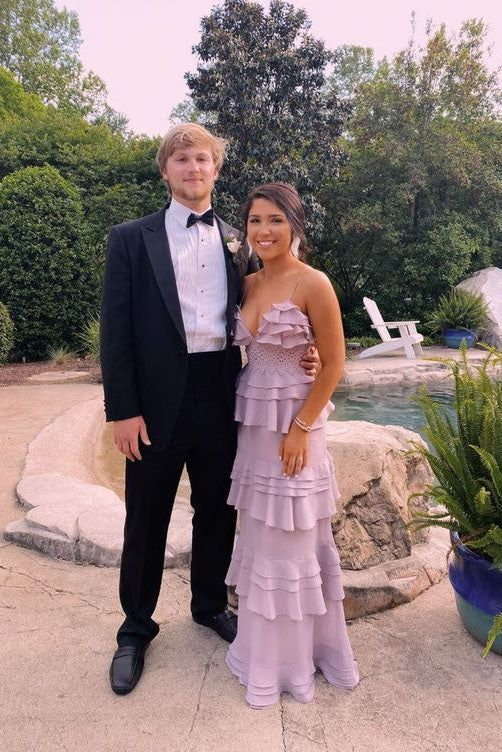 A-Linie, langes Ballkleid in Flieder, einzigartiges Abendkleid mit Spaghettiträgern gh2887