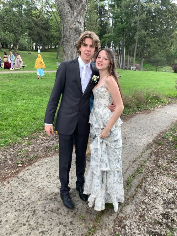 Off-White Spaghetti Straps Floral Prom Dress  gh2801