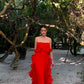Red/Yellow a-line ruffled long Chiffon ball gown prom dress evening dress wedding guest party dress gh2951