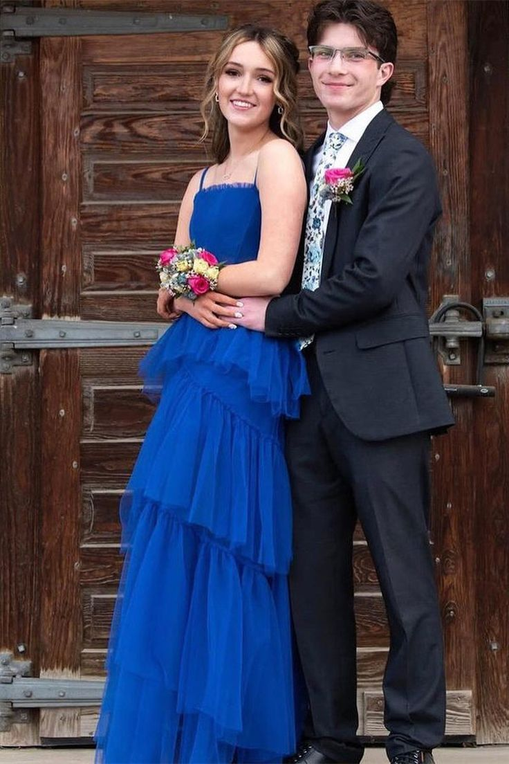 Princess Royal Blue Tulle Tiered Long Dress  gh2904