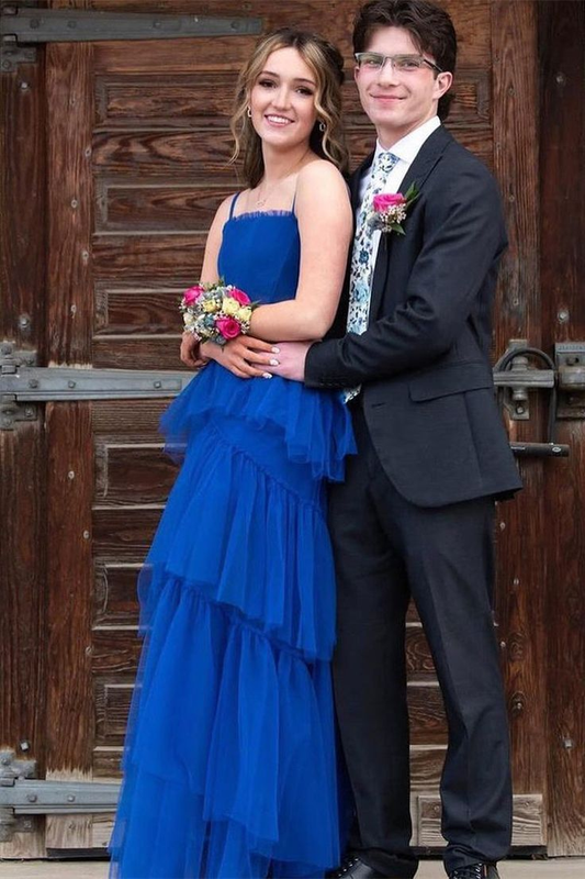 Princess Royal Blue Tulle Tiered Long Dress  gh2904