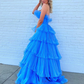 Strapless A-Line Tiered Crinkled Tulle Prom Dress gh2674
