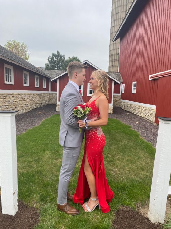 Beaded Spaghetti Straps Long Prom Dress with Split gh2877