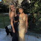 Champagne Gold Halter Backless Mermaid Long Party Dress  gh2909