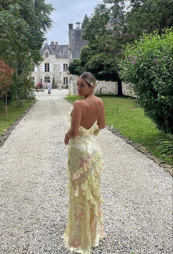 Yellow Layered Tulle Prom Dress Backless A Line Evening Dress gh2797