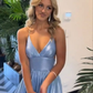 Sexy A line Backless Blue Slit Long Prom Dresses gh2911
