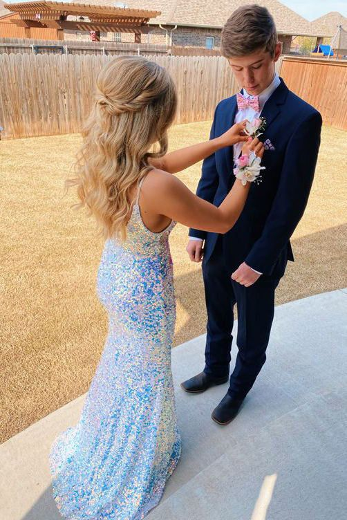 Sparkly White Sequins V-Neck Mermaid Long Prom Dress,Party Gown gh2871