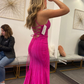 Fuchsia Straps Mermaid Long Party Dress with Slit gh3003