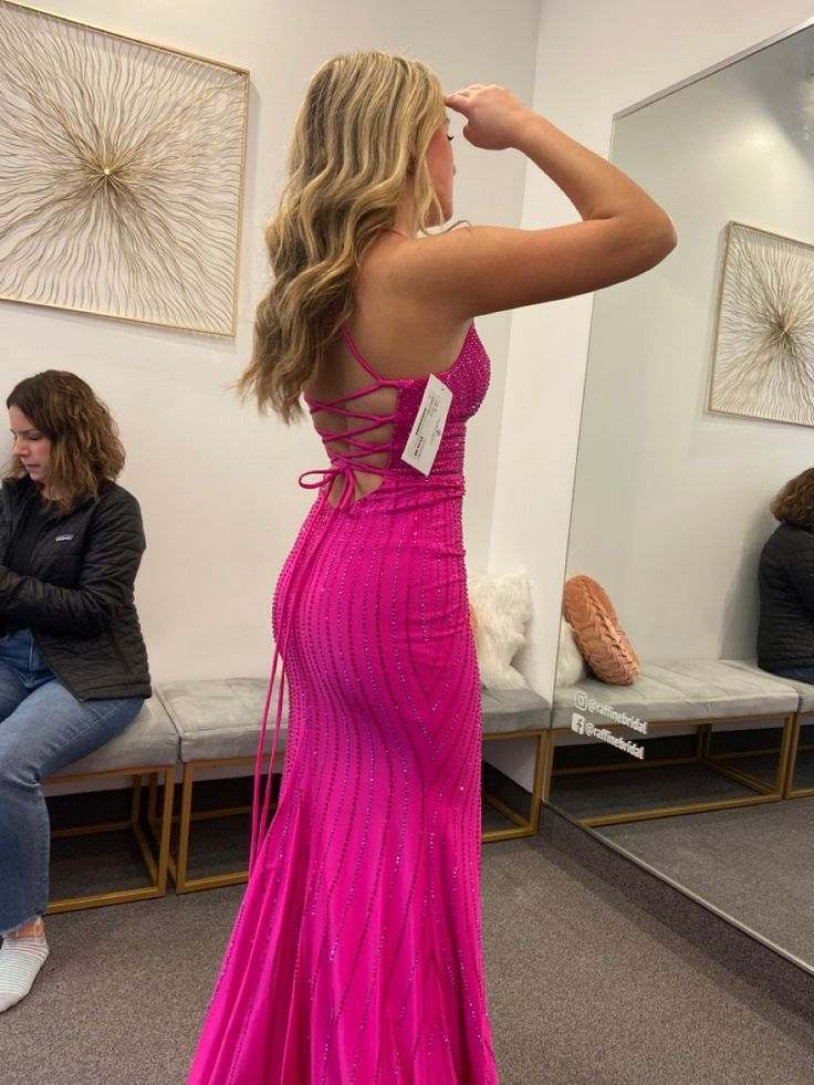Fuchsia Straps Mermaid Long Party Dress with Slit gh3003