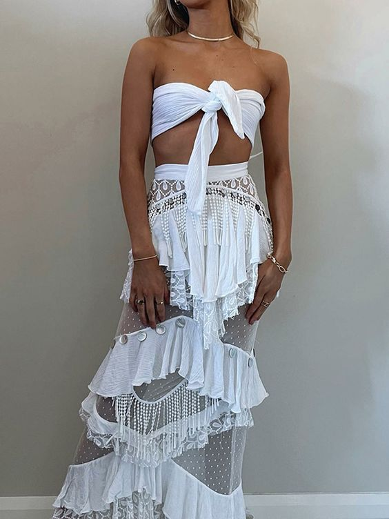 Robe de soirée longue en deux pièces blanche sans manches, coupe A, robe de bal gh2852