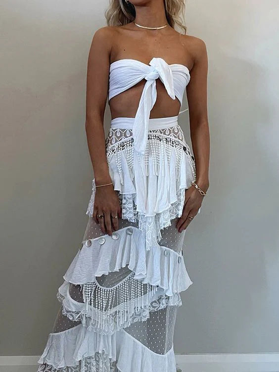 Robe de soirée longue en deux pièces blanche sans manches, coupe A, robe de bal gh2852