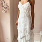 White lace long prom dress layer evening dress gh3005