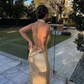 Champagne Gold Halter Backless Mermaid Long Party Dress  gh2909
