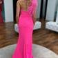 Mermaid One Shoulder Long Prom Dress with Feathers gh2840