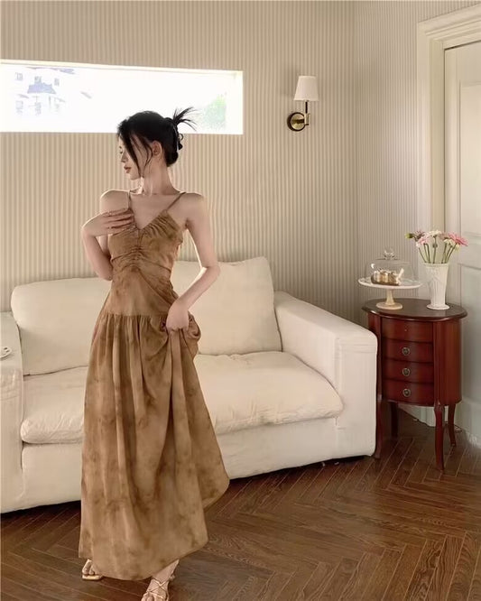 French Vintage Print Knick trägerloses Kleid 3084