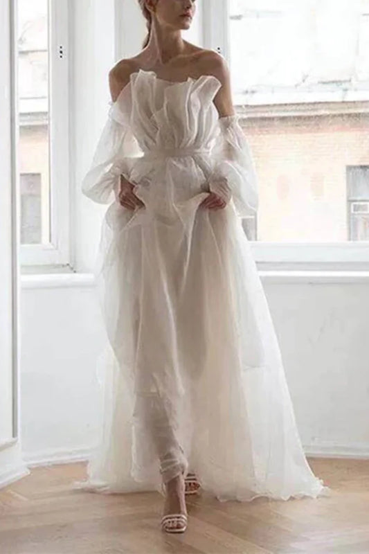 Girlhomeshops - Robe de mariée longue en tulle blanc, longueur au sol, robe de bal gh5391