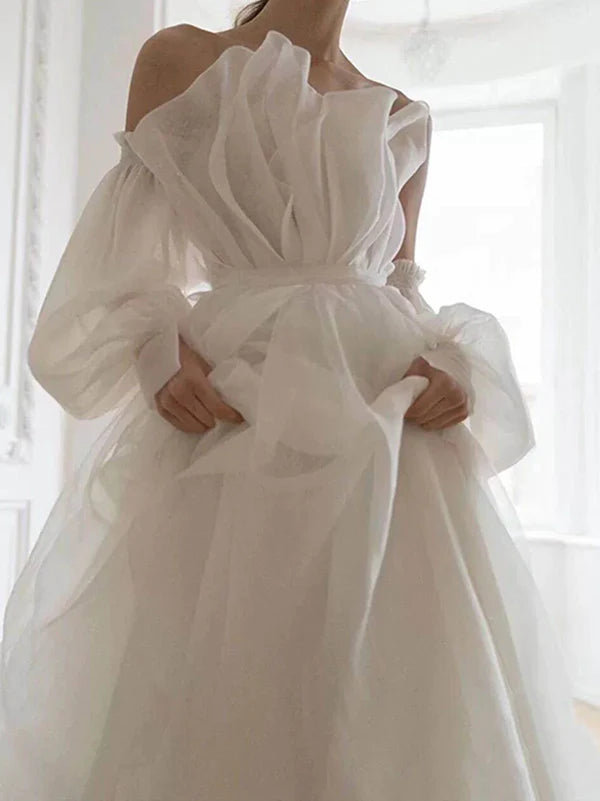 Girlhomeshops - Robe de mariée longue en tulle blanc, longueur au sol, robe de bal gh5391