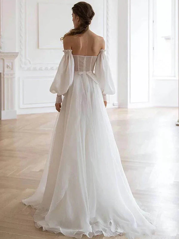 Girlhomeshops - Robe de mariée longue en tulle blanc, longueur au sol, robe de bal gh5391