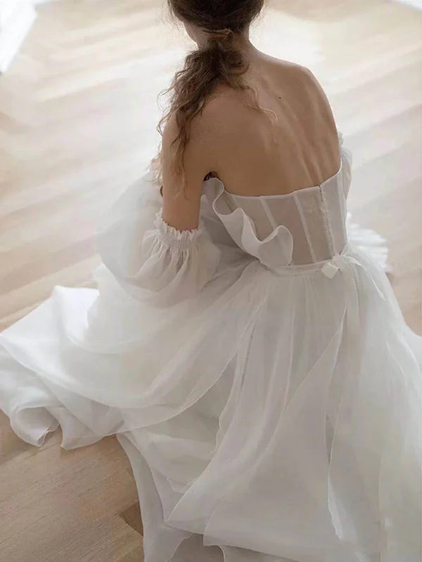 Girlhomeshops - Robe de mariée longue en tulle blanc, longueur au sol, robe de bal gh5391