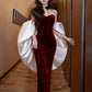 Burgundy Fashion Elegant Mermaid Off-shoulder Long Slim Velvet prom dress Evening Dress Party Dress gh3574