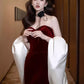 Burgundy Fashion Elegant Mermaid Off-shoulder Long Slim Velvet prom dress Evening Dress Party Dress gh3574