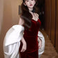 Burgundy Fashion Elegant Mermaid Off-shoulder Long Slim Velvet prom dress Evening Dress Party Dress gh3574