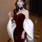Burgundy Fashion Elegant Mermaid Off-shoulder Long Slim Velvet prom dress Evening Dress Party Dress gh3574