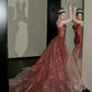 girlhomeshops- Red Divine Robe, Red Sparkle Waist Hip Ratio Mermaid Tail Dress gh6210