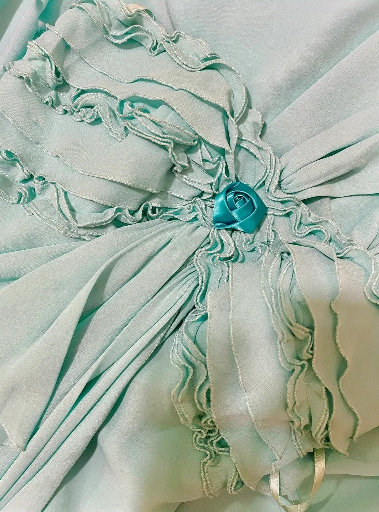 Mint Green vintage fashion one shoulder floral long chiffon prom dress evening dress Bridesmaids Dresses gh4432