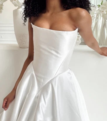Girlhomeshops - Robe de mariée longue en satin blanc, épaules dénudées, longueur au sol, robe de bal gh5394