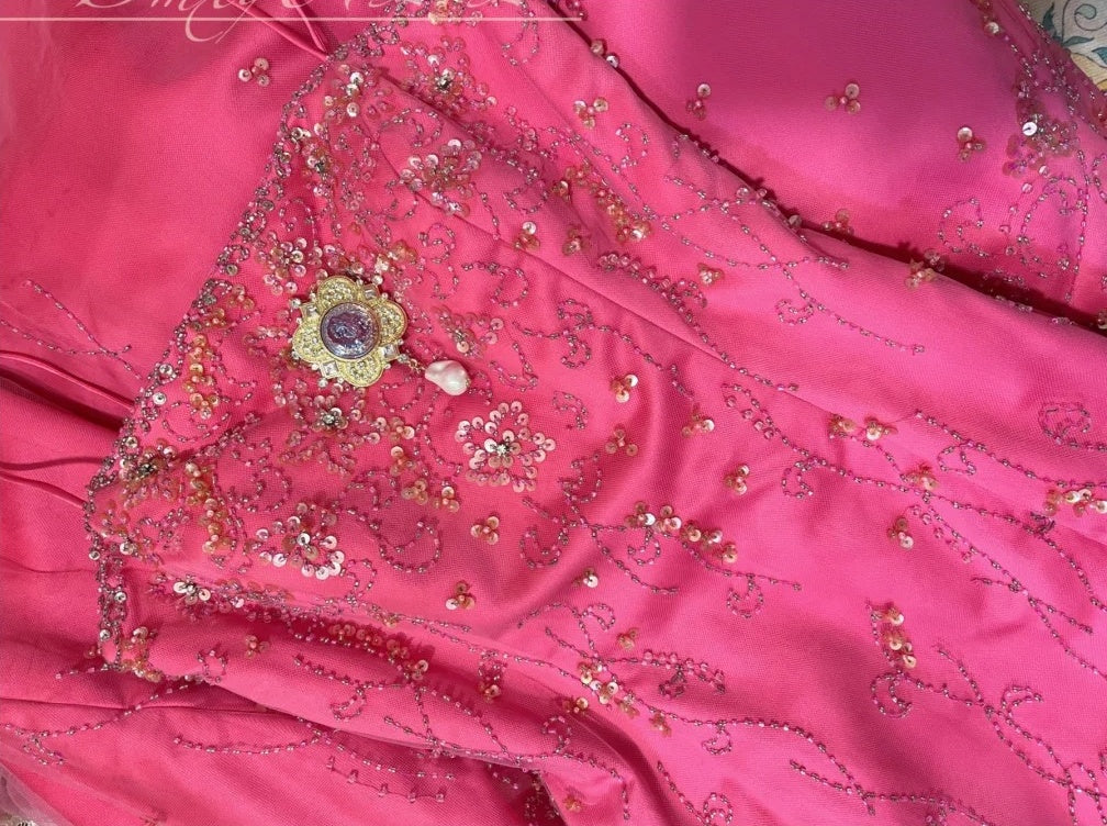 Rosa Perlen Blumen Elegante Lange Satin Ballkleid Abendkleid Partykleid Brautjungfernkleider gh4465