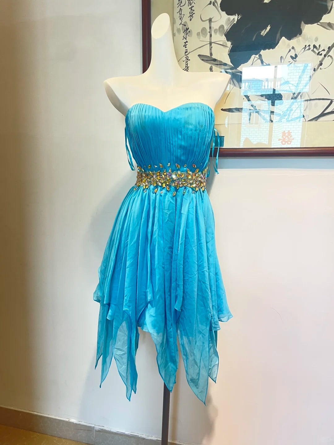 Blue Fashion Rhinestone Short Chiffon Homecoming Dress Birthday Party Dress gh4943