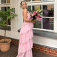 Pink Halter Fashion Halter Ruffled Tiered Ruffle Long Chiffon Tulle Ball Gown Evening Gown Party Dress gh3100