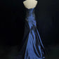 Navy Blue Elegant Exquisite Beaded Sweetheart Neck Sleeveless Mermaid Long Satin Ball Gown Evening Dress gh3469