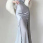 Silver Blue Vintage Fashion Elegant Exquisite Beading Mermaid Spaghetti Strap Satin Long Prom Gown Party Dress gh3684