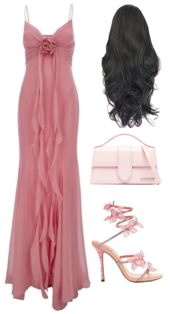 girlhomeshops-- Chic Pink Romantic Elegant Long Chiffon Wedding Guest Dress Party Dress Birthday Dress gh5566