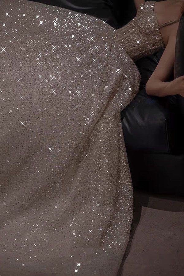 Champagner wunderschöne glänzende elegante Mode Spaghetti-Träger lange Pailletten Ballkleid, Abendkleid, Partykleid gh3520