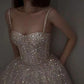 Champagner wunderschöne glänzende elegante Mode Spaghetti-Träger lange Pailletten Ballkleid, Abendkleid, Partykleid gh3520