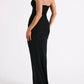Black shiny stylish elegant off-shoulder sequined long slim fit floor-length ball gown evening dress party dress gh3474