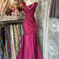 Pink Vintage Fashion Long Pleated Mermaid Slim Floor Length Satin Evening Gown Ball Gown gh3379