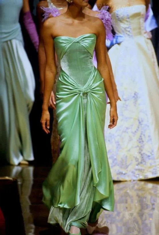 Green vintage fashion elegant sweetheart neckline long mermaid satin prom dress evening gown party dress gh3471