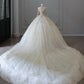 Ivory White Beaded Fashion Long Train Tulle Ball Gown Wedding Dress gh4952