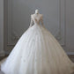 Ivory White Beaded Fashion Long Train Tulle Ball Gown Wedding Dress gh4952