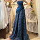 Sapphire blue exquisite beaded pleated elegant and charming retro fashion floral long taffeta lace ball gown evening dress gh4435